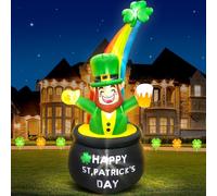 KOOY Décorations d'extérieur gonflables de 2,4 m pour la Saint-Patrick - Leprechaun dans un pot de Dieu avec décorations de cour gonflables arc-en-ciel, décorations de St Patrick gonflables pour cour, fête, jardin, pelouse