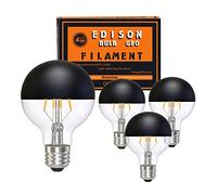 KOOYWAN Tête de miroir noir G80 E27 Ampoule LED à filament 6 W 2700K Blanc chaud Couronne noire Demi ampoule chromée sans ombre 4unité