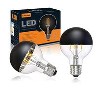 KOOYWAN Tête de miroir noir G80 E27 Ampoule LED à filament 6 W 2700K Blanc chaud Couronne noire Demi ampoule chromée sans ombre 2 unité