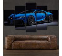 KOPASD Impression sur Toile - 5 Parties - Image sur Toile - Voiture de Sport Bleu de Bugatti Chiron Cadeau de Noël - Pret A Accrocher - Cadre sur Toile avec Image 5 Pièces