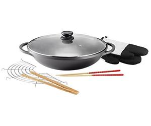 Kopf 124184 Wok Mai-Lu, fonte d’aluminium, Ø 36 cm, avec couvercle en verre et accessoires