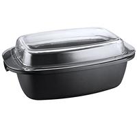 KOPF Cocotte avec couvercle Pic, 5,2 L, alu moulé, noir, induction | Cocotte pour oie avec couvercle en verre et gants de cuisine inclus | Brossé | Compatible four et lave-vaisselle