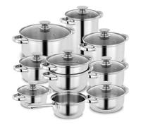 KOPF Janina Batterie de cuisine en acier inoxydable pour induction avec graduation intérieure et set de cuisson 19 pièces