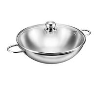 Kopf Josie Wok en Inox 32 cm avec Couvercle en Verre - Compatible Induction, Four jusqu’à 240 °C, Passe au Lave-Vaisselle, 4 L