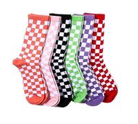Kopida Harajuku Lot de 6 paires de chaussettes à damier en coton pour homme et femme, Noir, rouge, vert, violet, orange, rose, 14-15