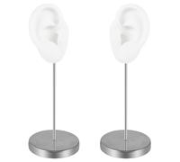Kopida Lot de 2 présentoirs de boucles d'oreilles en forme d'oreille, supports de clous d'oreilles, base ronde en métal et silicone, organiseur à bijoux pour femme, décoration d'anniversaire (blanc)