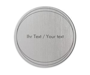 Kopierladen Karnath GmbH Plaque de Porte avec Un Texte d’Inscription au Choix - Ø 100 mm, Plaque en Plastique de Couleur Argent-métal, Ronde