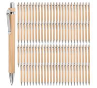 Kopinma 100 Pcs Stylo à Bille en Bambou de Qualité Supérieure, Rétractable en Bois avec Encre Bleue - Pour Bureau, École et Cadeau