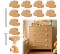 Kopinma Boutons de Commode Boho - Paquet de 12 Boutons de Tiroir en Bois de HêTre Durables, PoignéEs de Commode en Bois en Forme de Nuage pour Armoires, Meubles