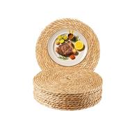 Kopinma Lot de 10 sets de table ronds tressés en jacinthe d'eau - Lavables en jonc de mer - Avec dessous de verre - Résistants à la chaleur - Pour table à manger, maison, mariage (30 cm)