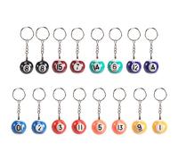 Kopinma Lot de 16 porte-clés de billard colorés avec modèles de billard fluo et huit balles, accessoires de qualité supérieure pour les amateurs de billard