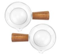 Kopinma Lot de 2 gobelets à lait en verre avec poignée en bois, mini à sauce, petites tasses à pour café, thé, sirop d'érable, sauce miel, service - 50 ml