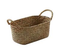 Kopinma Panier de rangement polyvalent fabriqué à la main en jonc de mer, panier en paille, panier cadeau tressé pour maquillage, pain et fruits, design rotin, respectueux de l'environnement, 24 x 15