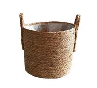 Kopinma Pot de fleurs, en jonc de mer, naturel, tissé à la main, avec doublure en plastique anti-fuite, pour jardin, salon, balcon, décoration d'intérieur, diamètre : 25 cm