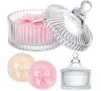 Kopinma Récipient en verre pour poudre corporelle et 2 poudres souples, idéal pour poudre corporelle, talc ou paillettes, cadeau élégant pour femme, rangement pour bijoux ou bonbons