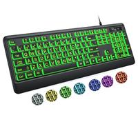 KOPJIPPOM Grand clavier d'impression - 7 couleurs de rétroéclairage interchangeables, clavier d'ordinateur filaire USB, USB, prêt à l'emploi, supports pliables, clavier filaire pleine taille pour