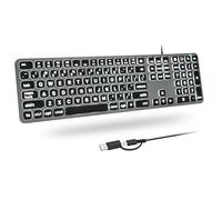 KOPJIPPOM Grand clavier rétroéclairé pour Mac, double interface, profil bas, frappe silencieuse, clavier d'ordinateur filaire pleine taille avec pavé numérique compatible avec Apple MacBook Air/Pro