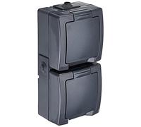 Kopp 136902009 Nautic Prise à 2 Prises avec Couvercle et Protection renforcée Contre Le Contact en saillie, Noir, 136915009