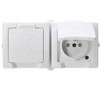 Kopp 137102006 prise de contact de protection centrale 2 voies avec couvercle rabattable et protection de contact augmentée AP-FR Nautic arctic white (uniquement pour les pays avec MSK)