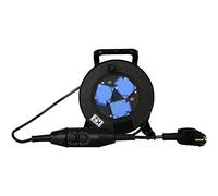 Kopp 144815001 PRCD-S, IP44, 230 Vac montée Enrouleur de câble de prise en caoutchouc à angle droit avec 2 x Système de terre, 3 x prises à contact de protection avec rabat, Env. 15 m, noir