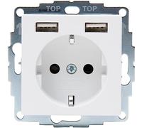 Kopp Athenis 296232080 Prise avec contact de protection, 1 compartiment avec 2 prises de charge USB, 16 A, 250 V~, courant de sortie des prises de charge max. 2400 mA/5 V, IP20, blanc arctique,