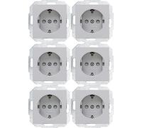 Kopp Athenis 943034058 Lot de 6 prises de courant avec protection anti-contact, 16 A, 250 V~, IP20, gris, surface mate,