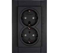 Kopp ATHENIS - Double prise de courant avec contact de protection en noir mat - 2 prises encastrées avec protection de contact accrue - Fixation avec bornes enfichables et griffes - Prise IP20 16 A