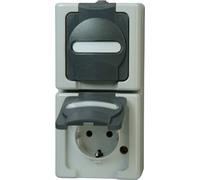 Kopp Blue Electric Prise de courant double apparente pour locaux humides avec couvercle rabattable vertical