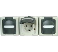 Kopp Blue Electric Prise triple apparente pour locaux humides avec couvercle rabattable horizontal