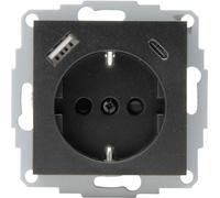 Kopp HK07 - Prise avec contact de protection encastré, USB A/C, courant de sortie des prises de charge max. 3 A, 5 V, couvercles 55 x 55 mm, courant nominal 16 A, tension nominale 250 V~, couleur