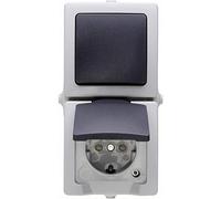 Kopp Interrupteur, Interrupteur va-et-Vient, Prise 2P+T avec clapet 138556008 Nautic Gris