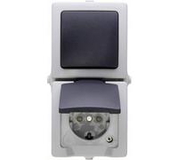 Kopp Interrupteur va-et-vient avec prise 2P+T et clapet 138556008 Nautic Gris