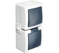 Kopp Interrupteur, Interrupteur va-et-Vient, Prise 2P+T avec clapet 138556008 Nautic Gris