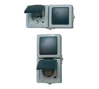 Interrupteur, Interrupteur va-et-vient, Prise 2P+T avec clapet Kopp 138656001 Nautic gris