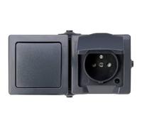 Kopp Nautic 134515006 Combinaison 2 Prises (Prise de Contact Centrale avec Couvercle à charnière et Protection Accrue Contre Les Contacts et Interrupteur Universel), Montage en saillie pour pièces