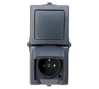 Kopp Nautic 136815006 Combinaison 2 Prises (Prise de Contact Centrale avec clapet et Protection Accrue Contre Les Contacts et Interrupteur Universel), Montage en saillie pour pièces humides, IP44,