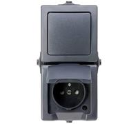 Kopp Nautic 136815006 Combinaison 2 Prises (Prise de Contact Centrale avec clapet et Protection Accrue Contre Les Contacts et Interrupteur Universel), Montage en saillie pour pièces humides, IP44,