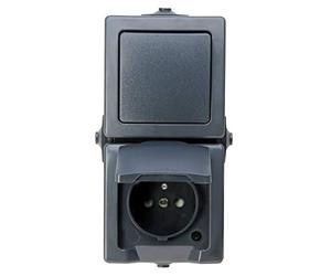 Kopp Nautic 136815006 Combinaison 2 Prises (Prise de Contact Centrale avec clapet et Protection Accrue Contre Les Contacts et Interrupteur Universel), Montage en saillie pour pièces humides, IP44,