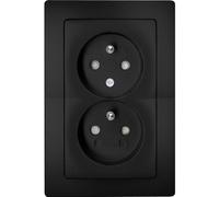Kopp Paris 944650088 Prise à contact de protection centrale, 2 prises, avec protection anti-contact, appareil complet pour montage dans une boîte d'interrupteur à 1 compartiment Ø 60 mm, 16 A, 250 V~,