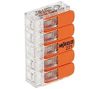 Kopp Wago Lot de 25 bornes enfichables à 5 voies avec levier pour câbles flexibles 14-4 mm, 5 x 0,2-4 mm, 5 x AWG24-12Cu Transparent/orange, 33346428