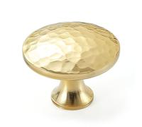 KOPPALIVE Lot de 5 boutons de placard de cuisine en laiton massif, boutons de tiroir dorés martelés, poignées et poignées de tiroir de commode, quincaillerie de meubles modernes, diamètre 3,8 cm