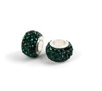 Kopper-24 Lot de 10 perles rondes à grand trou - 12 mm - Vert foncé - Perles européennes avec grand trou - Avec strass - Pour la fabrication de bracelets à faire soi-même