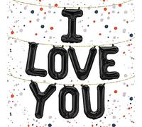 Kopper-24 Lot de ballons en aluminium avec inscription « I Love You » Noir 40 cm - Montrez votre amour avec une décoration romantique - Idéal pour la Saint-Valentin, les anniversaires et les surprises