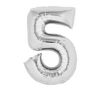 Kopper24 Ballon gonflable chiffre 5, env. 80 cm, argent, pour remplissage d'air, ballon XXL numéro géant, ballon à chiffres, fille, garçon, décoration géante, fête, mariage, anniversaire d'enfant