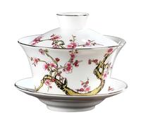 KOPYFANTAP Chinoise Porcelaine Gaiwan Tasse à Thé, Fleur Prunier Blanc