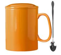 KOPYFANTAP Grande Tasse 1000ML, Très Grande Tasses à Café 1 Litre en Céramiques avec Couvercle et Cuillère, XXL Big Mug 1L, Orange