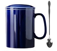 KOPYFANTAP Grande Tasse 1000ML, Très Grande Tasses à Café 1 Litre en Céramiques avec Couvercle et Cuillère, XXL Big Mug 1L, Bleu