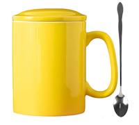 KOPYFANTAP Grande Tasse 1000ML,Très Grande Tasses à Café 1 Litre en Céramiques avec Couvercle et Cuillère, XXL Big Mug 1L, Jaune