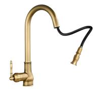 KOPYFANTAP Retro Robinet de Cuisine Extensible Laiton Antique, Haut Arc | Vintage Mitigeur Mélangeur Evier avec Douchette, Pivotant à 360°, Eau Chaude et Froide, pour Cuisine Évier Simple ou Double