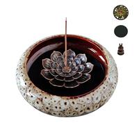 KOPYFANTAP Set de Bruleur Encens en Ceramique, Brûleur D'encens en Céramique avec Porte Encens De Lotus en Laiton et Couvercle en Métal,Blanc